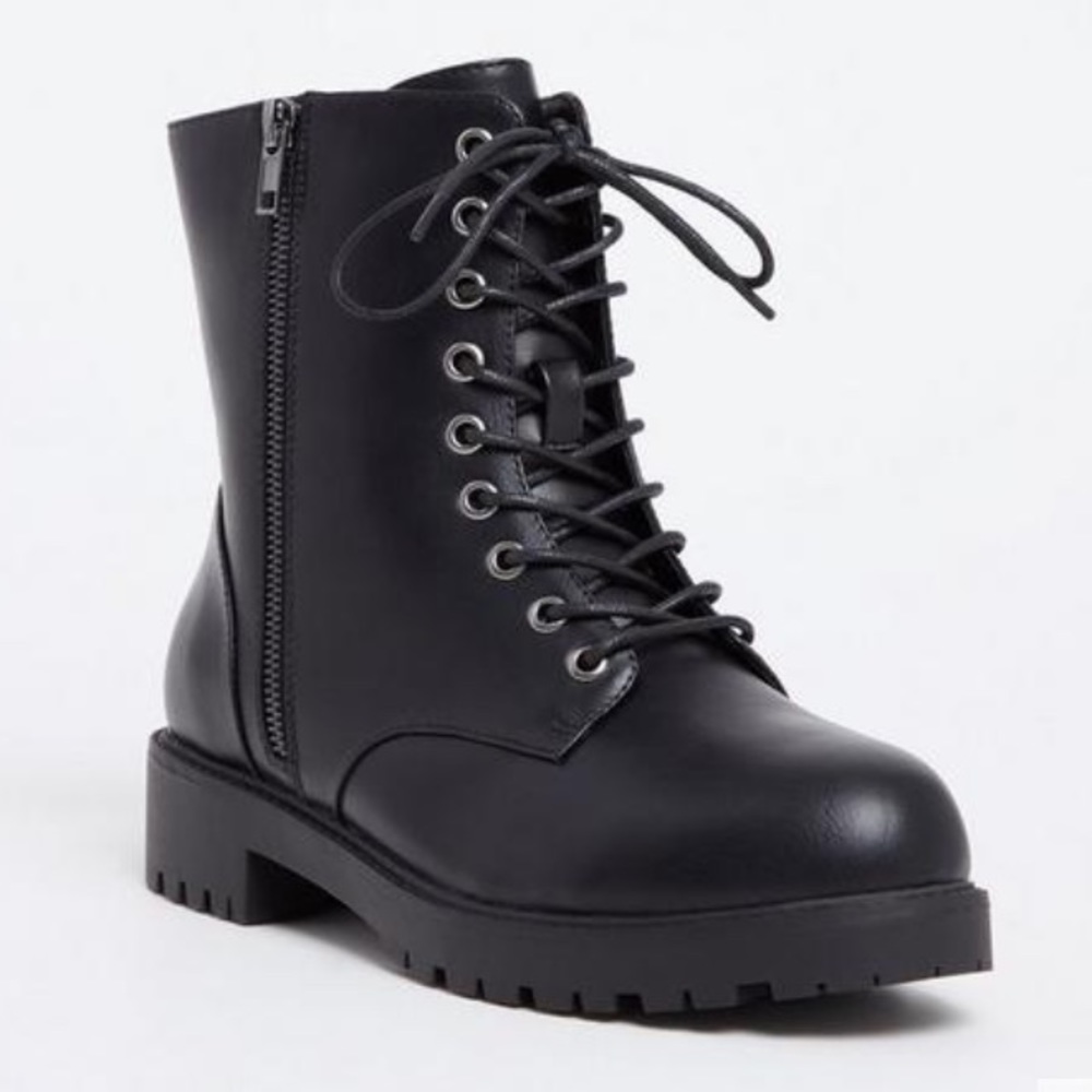 TORRID - Faux Leather Combat Boot Lace-up and Zipper Black (10.5 W)